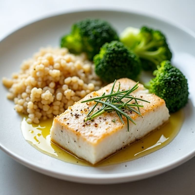 Herb-Roasted Cod with Steamed Broccoli and Quinoa