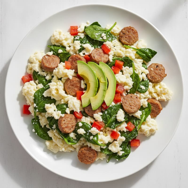 Egg White and Spinach Scramble with Turkey Sausage