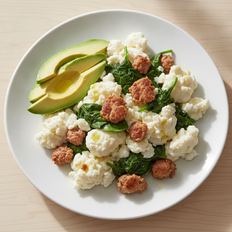 Egg White Scramble with Turkey Sausage and Spinach