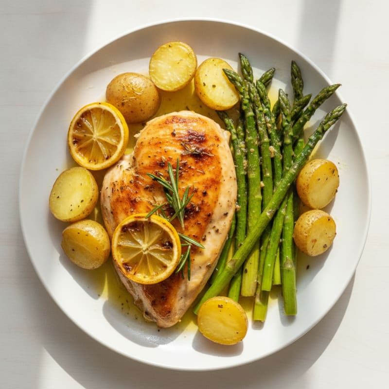 Lemon Herb Roasted Chicken with Asparagus