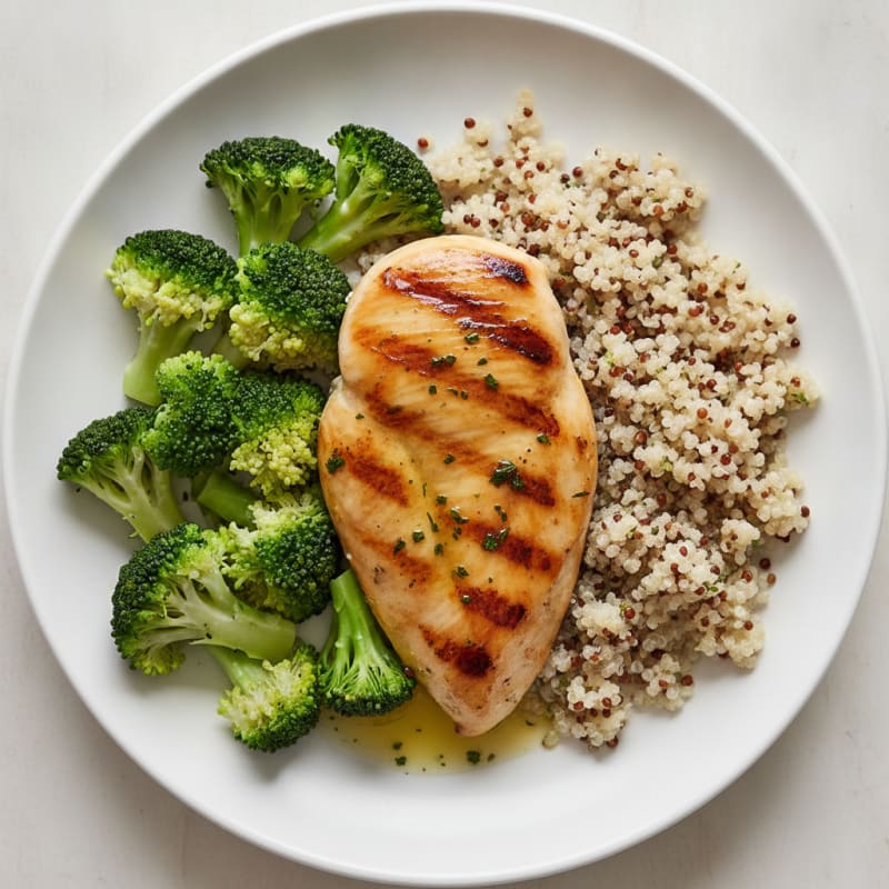 Grilled Chicken Breast with Quinoa and Steamed Broccoli