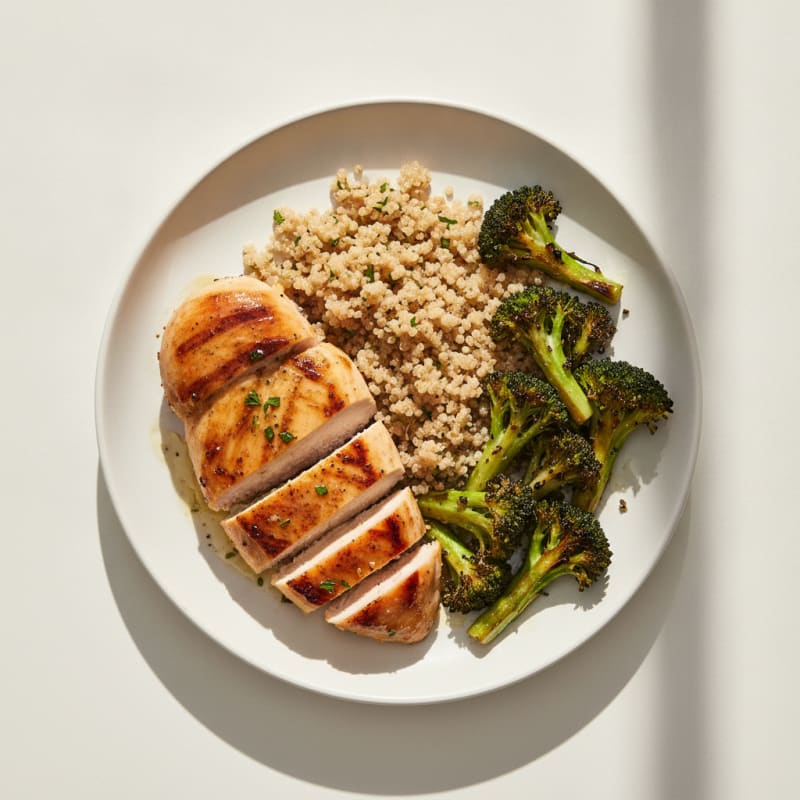 Grilled Chicken Breast with Quinoa and Roasted Broccoli