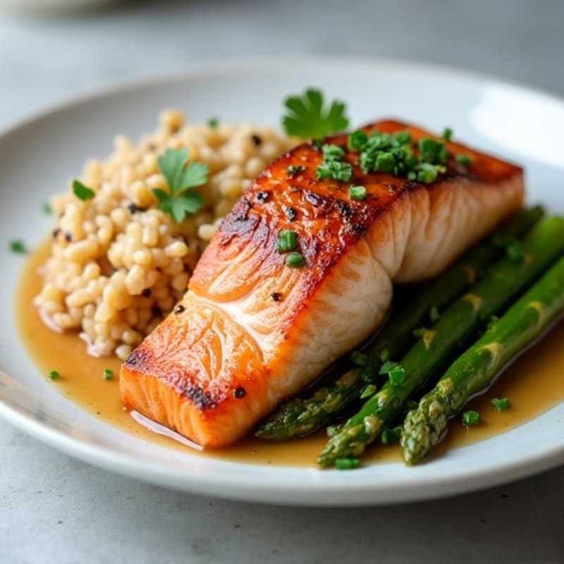 Seared Salmon with Steamed Asparagus and Brown Rice