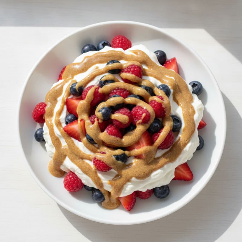 Greek Yogurt Protein Parfait with Mixed Berries and Almond Butter