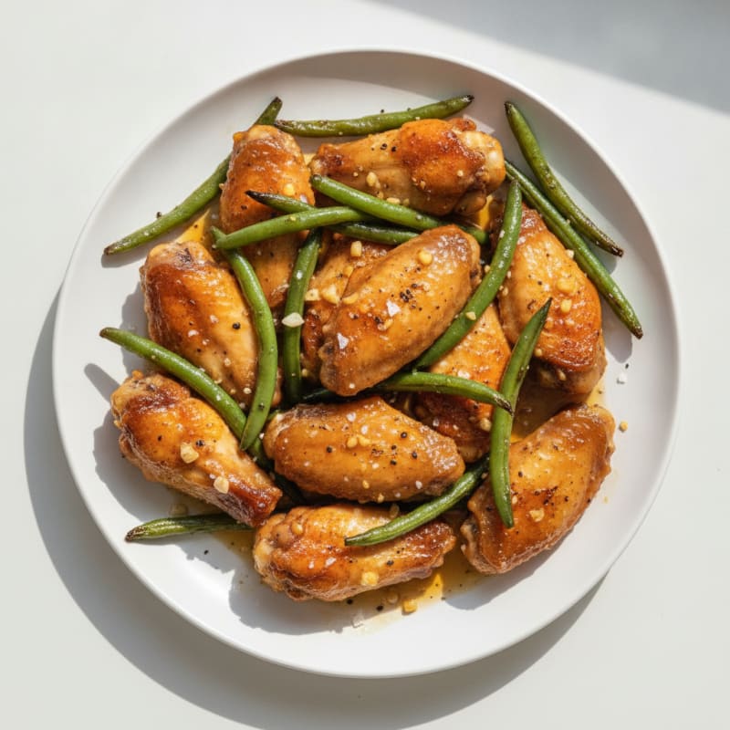 Honey-Garlic Chicken Wings with Roasted Green Beans