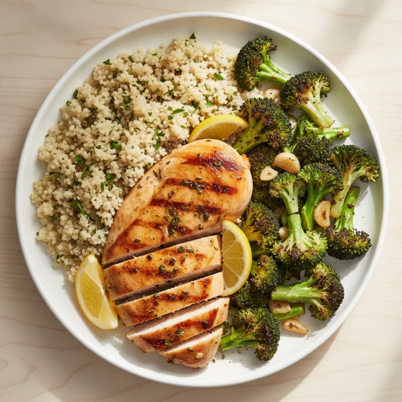 Grilled Chicken Breast with Quinoa and Roasted Broccoli