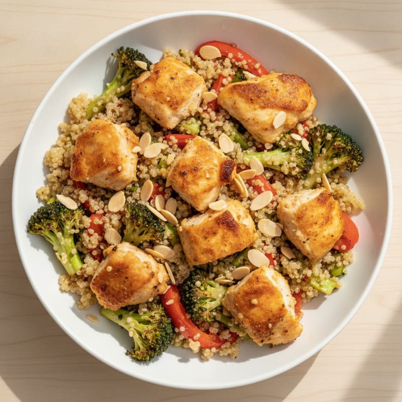 Crispy Chicken and Quinoa Power Bowl with Roasted Vegetables