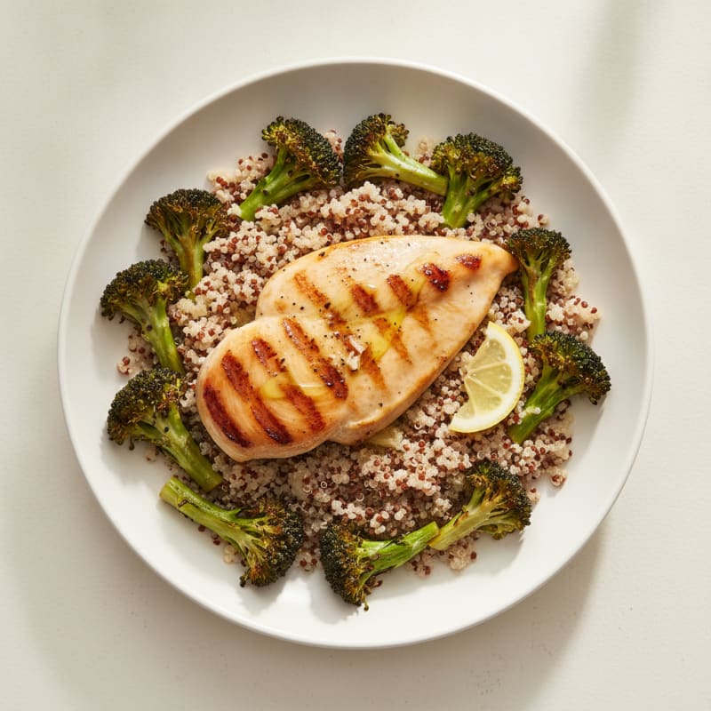 Grilled Chicken Breast with Quinoa and Roasted Broccoli