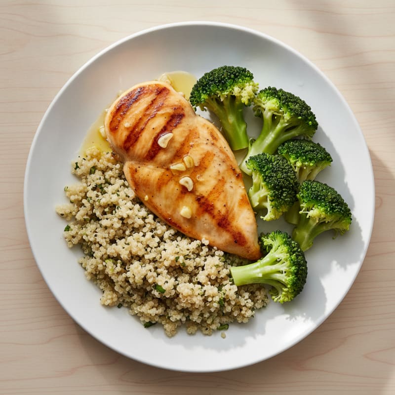Grilled Chicken Breast with Quinoa and Steamed Broccoli