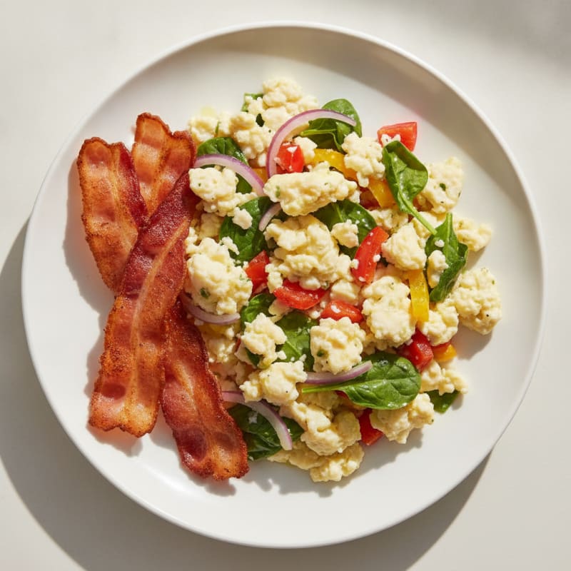 Egg White Veggie Scramble with Turkey Bacon