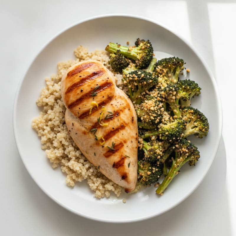 Grilled Chicken Breast with Quinoa and Roasted Broccoli