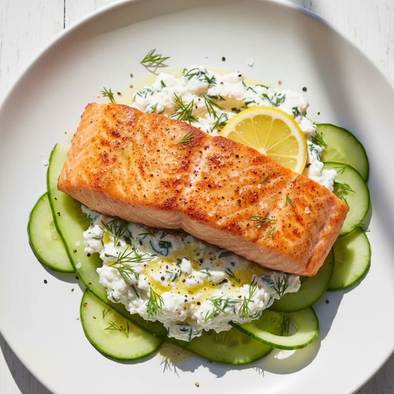 Smoky Salmon with Creamy Dill Cottage Cheese
