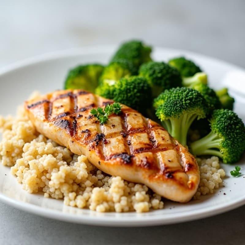 Grilled Chicken Breast with Quinoa and Roasted Broccoli
