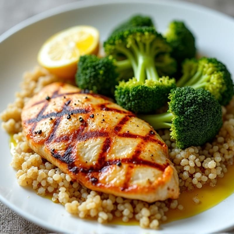 Grilled Chicken Breast with Quinoa and Roasted Broccoli
