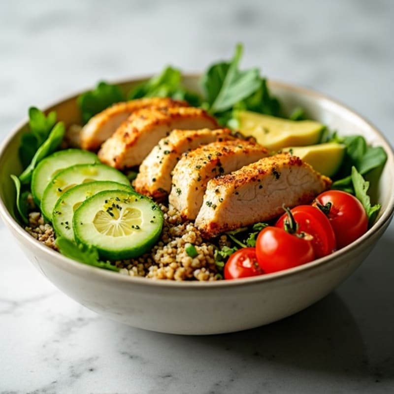 Crispy Avocado and Lemon Herb Chicken Salad Bowl