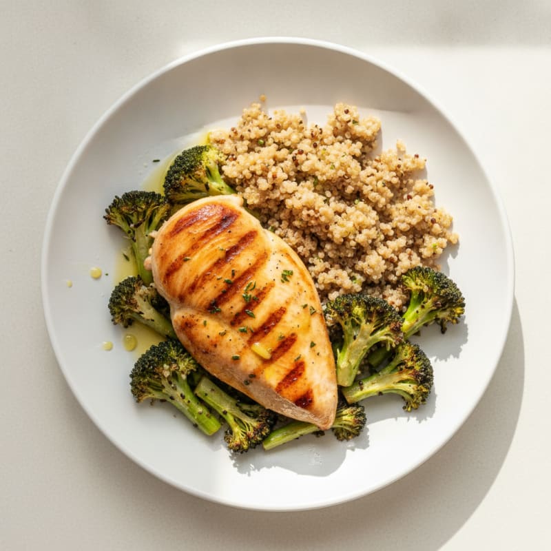 Grilled Chicken Breast with Quinoa and Roasted Broccoli