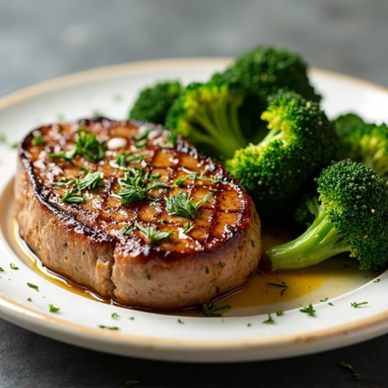 Garlic Herb Pan-Seared Steak with Roasted Broccoli