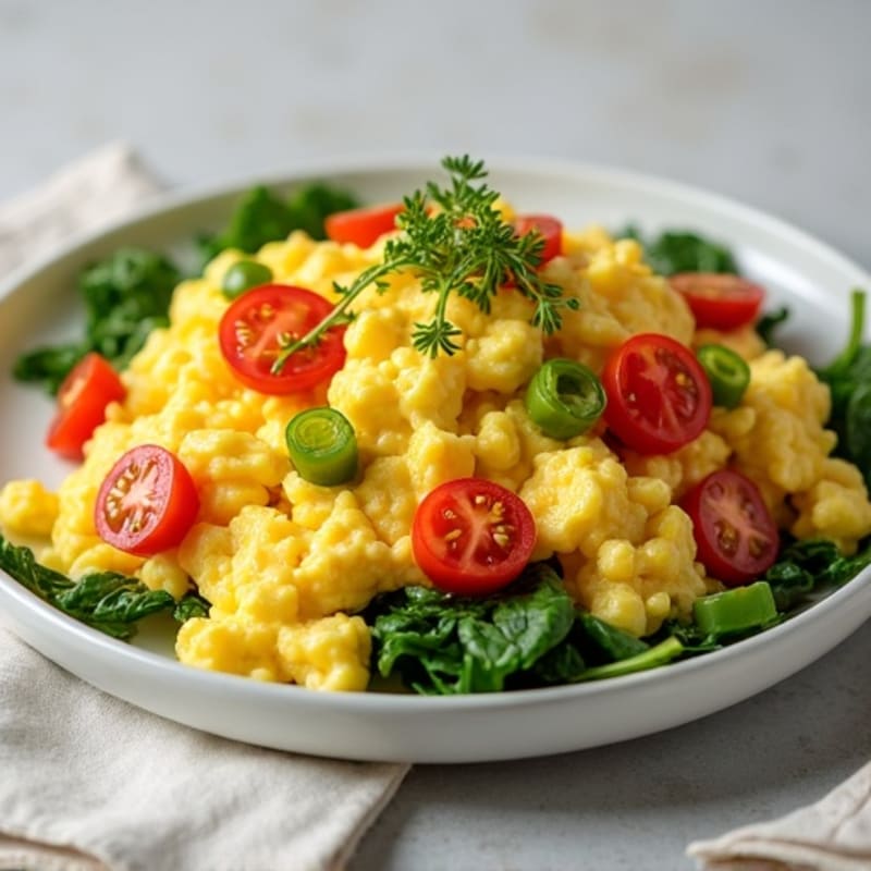 Fluffy Egg Scramble with Fresh Veggies and Cheese
