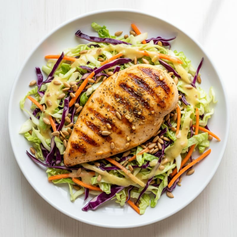 Grilled Chicken Breast with Crunchy Cabbage Slaw