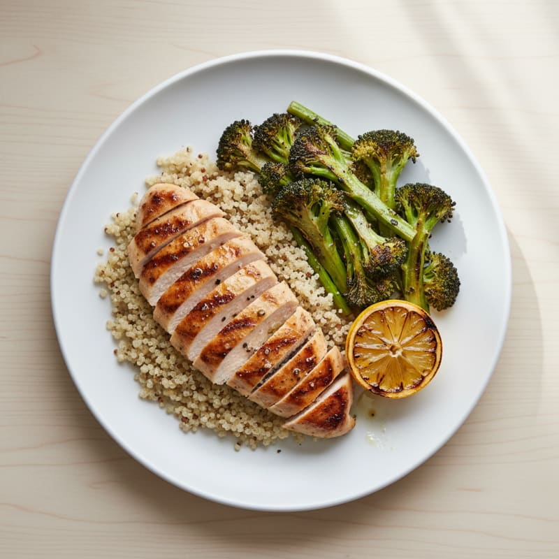 Grilled Chicken Breast with Quinoa and Roasted Broccoli