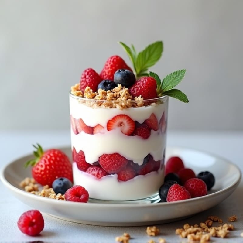 Greek Yogurt Protein Parfait with Mixed Berries and Almond Butter