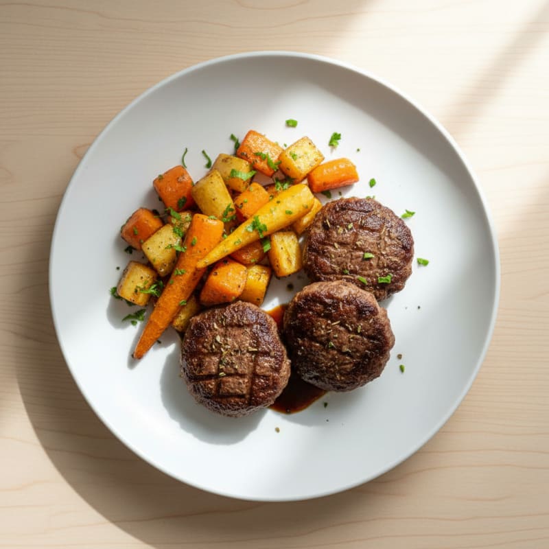 Beef Patties with Roasted Root Vegetables