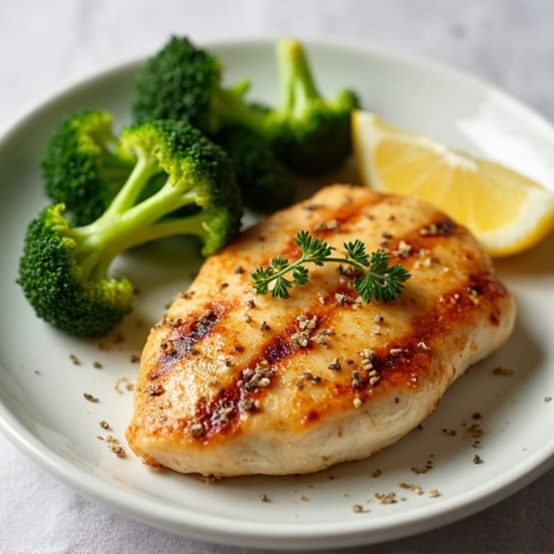 Grilled Chicken Breast with Roasted Broccoli and Lemon