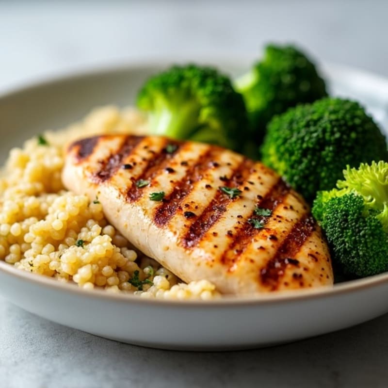Grilled Chicken Breast with Quinoa and Roasted Broccoli