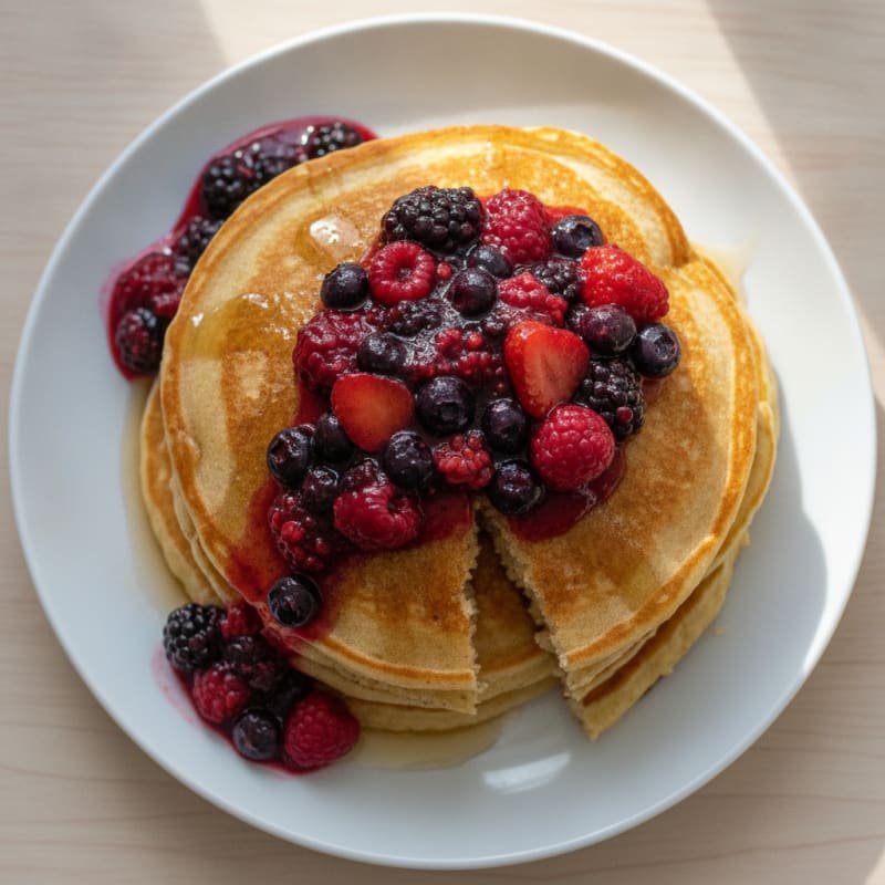 Fluffy Buttermilk Pancakes with Berry Compote