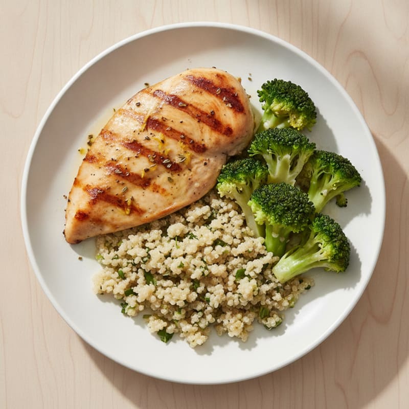 Grilled Chicken Breast with Quinoa and Steamed Broccoli