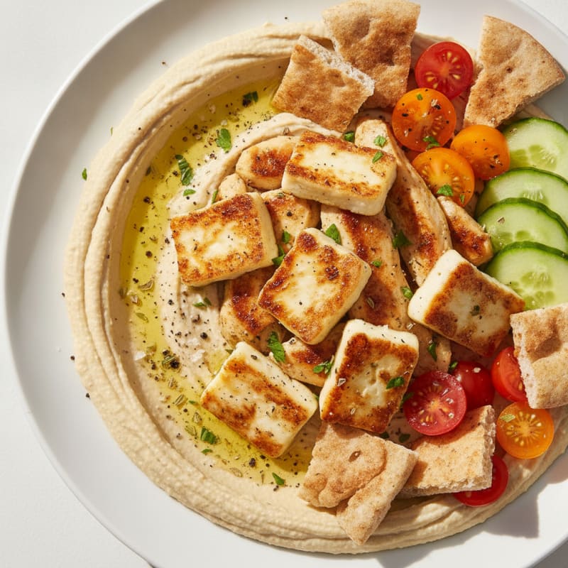 Hummus Platter with Grilled Halloumi and Pita