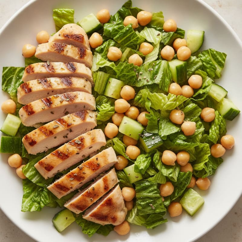 Grilled Chicken Breast with Crisp Romaine and Chickpea Salad