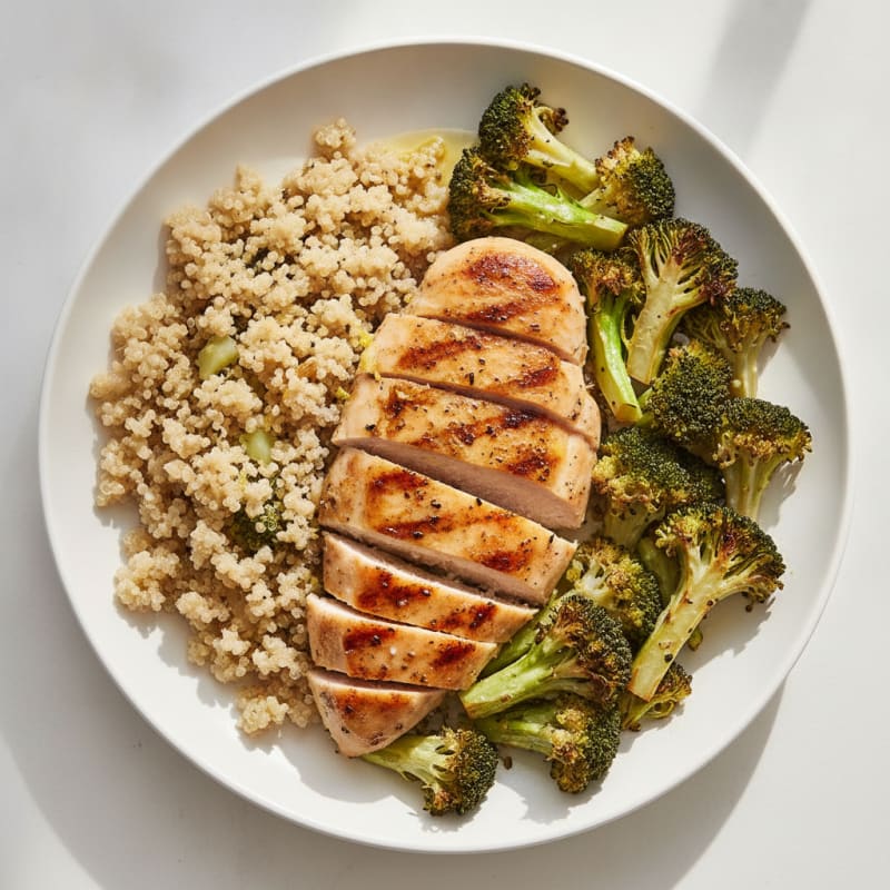 Grilled Chicken Breast with Roasted Broccoli and Quinoa