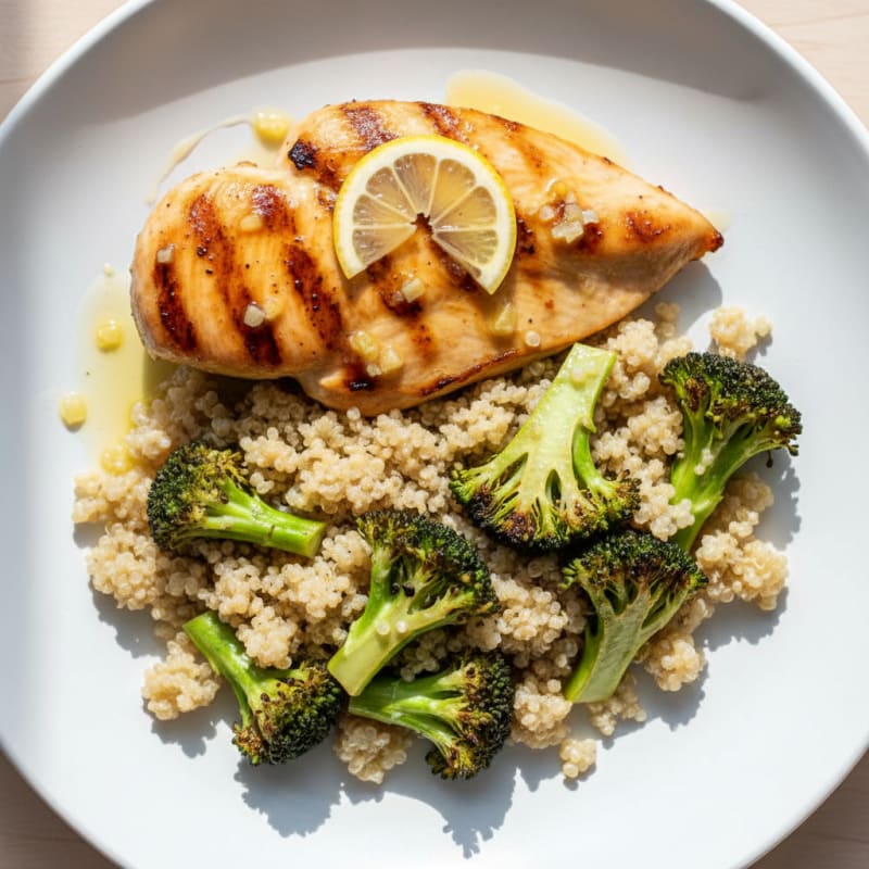 Grilled Chicken Breast with Roasted Broccoli and Quinoa