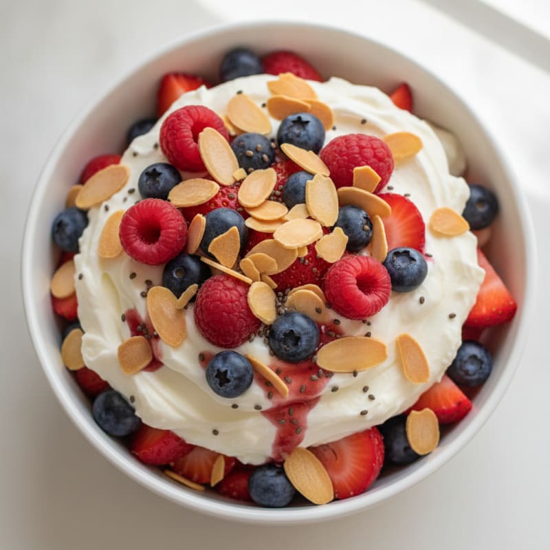 Greek Yogurt Protein Parfait with Mixed Berries and Almonds