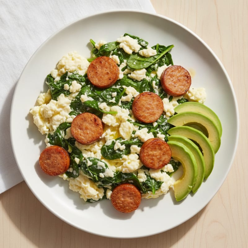 Egg White and Spinach Scramble with Turkey Sausage