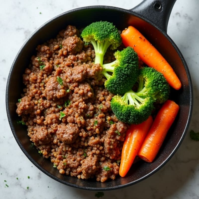 Lean Ground Beef Skillet with Roasted Broccoli and Carrots