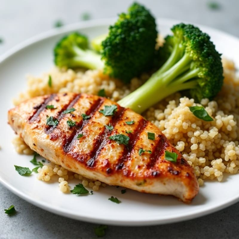 Grilled Chicken Breast with Quinoa and Roasted Broccoli