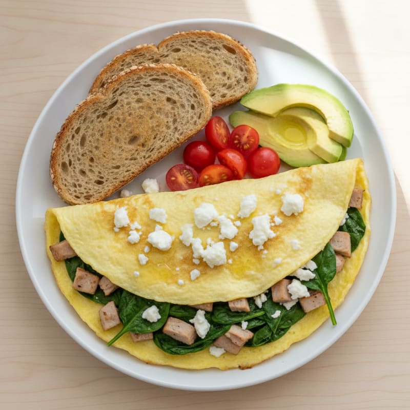 Egg White Omelet with Turkey, Spinach, and Feta