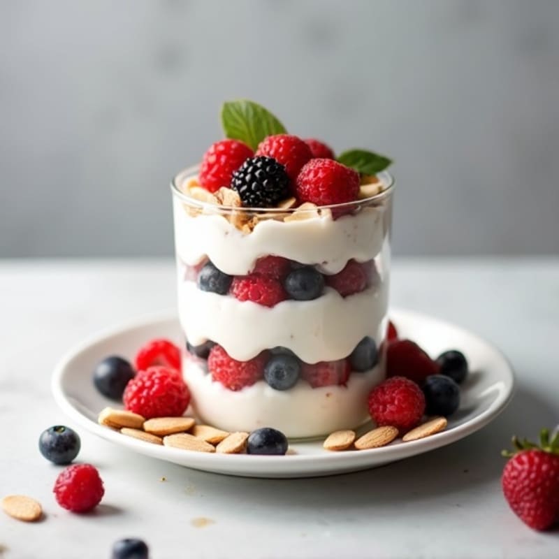 Greek Yogurt Protein Parfait with Mixed Berries and Almonds