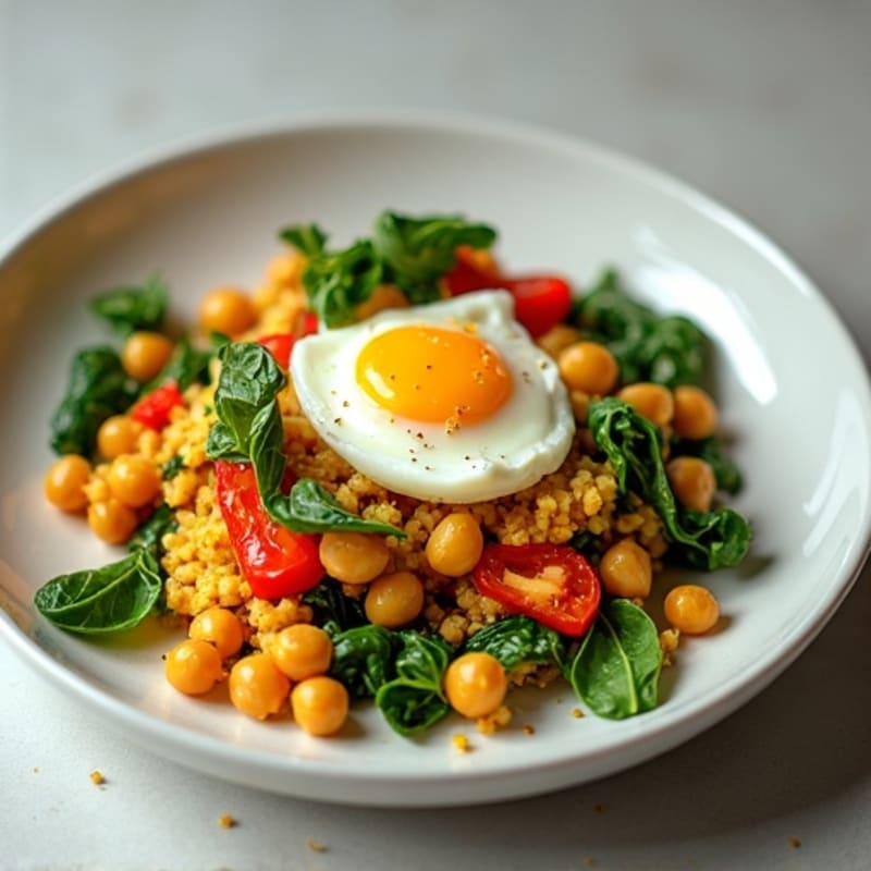 Egg and Chickpea Scramble with Spinach and Roasted Peppers