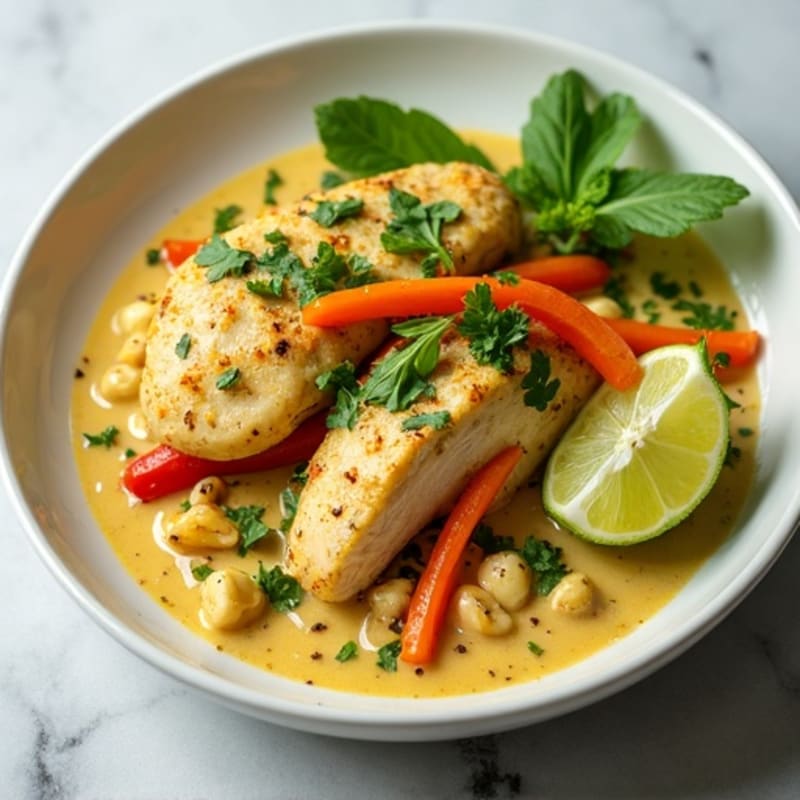 Creamy Green Curry Chicken with Coconut and Fresh Vegetables