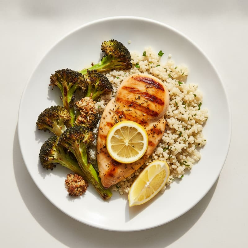 Grilled Chicken Breast with Quinoa and Roasted Broccoli