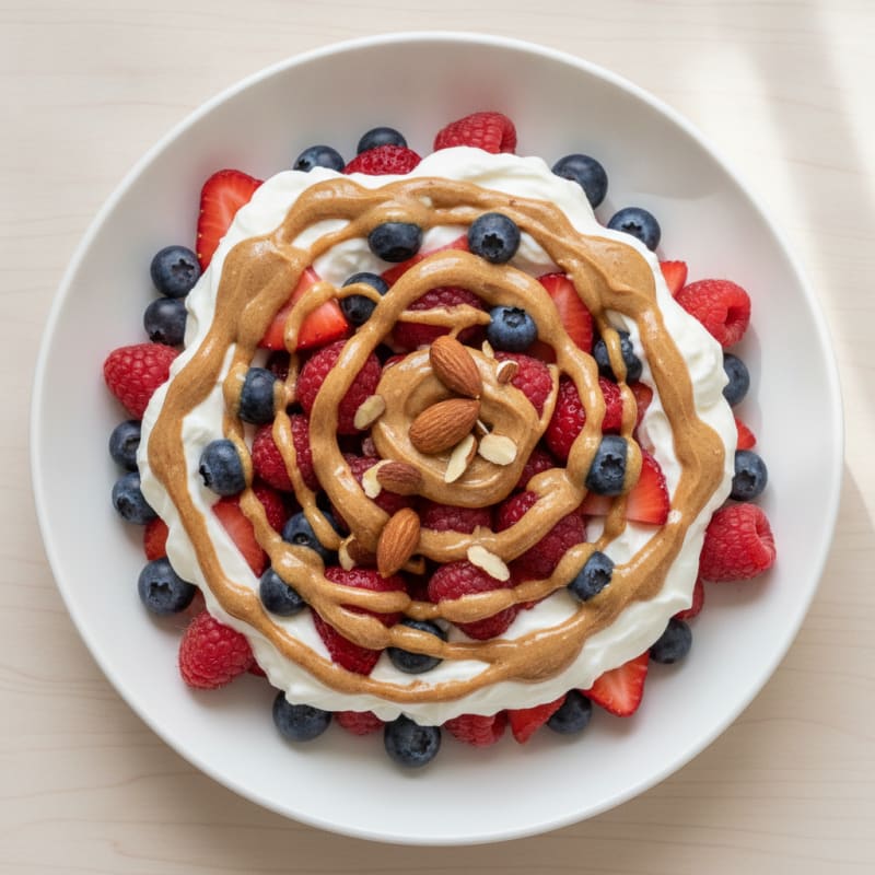 Greek Yogurt Protein Parfait with Mixed Berries and Almond Butter
