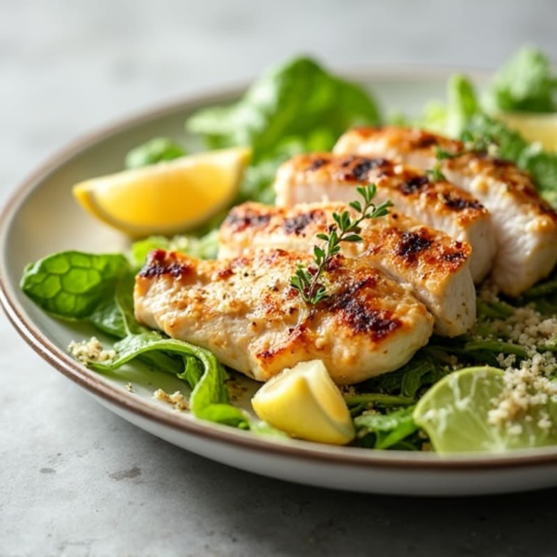 Grilled Chicken and Crisp Romaine Caesar Salad with Creamy Dressing