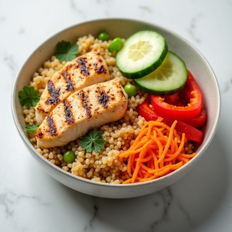Grilled Chicken and Quinoa Bowl with Crunchy Vegetables