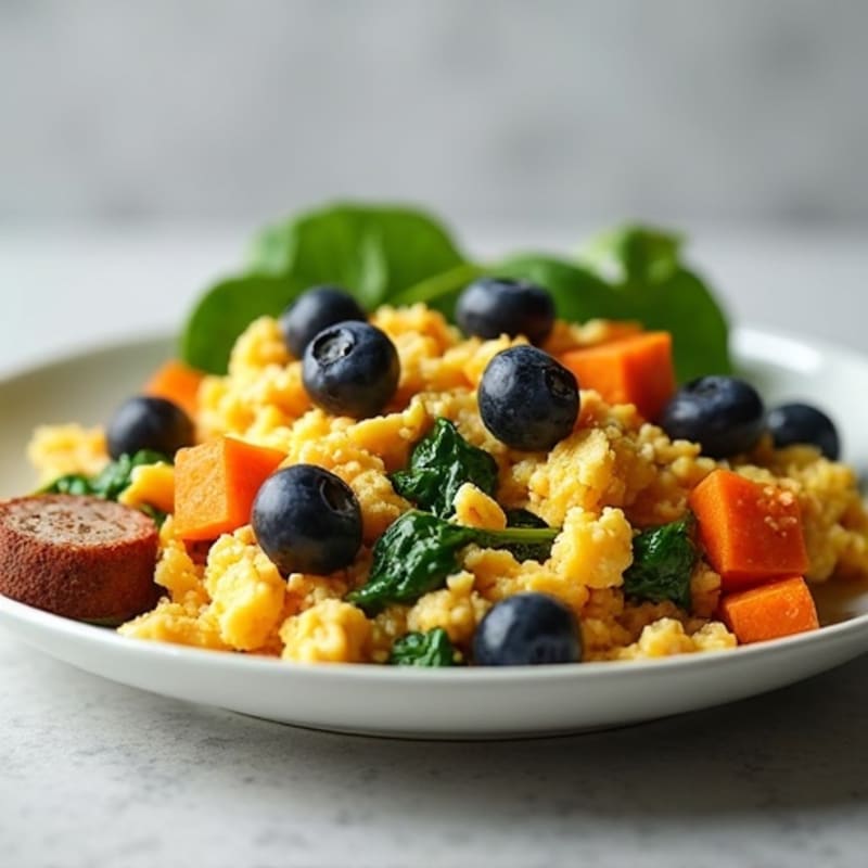Egg White and Turkey Sausage Scramble with Spinach and Sweet Potato