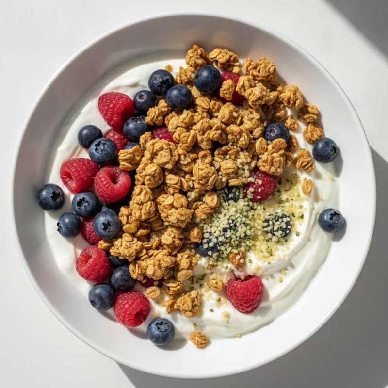 Silky Greek Yogurt Bowl with Mixed Berries and Protein Granola