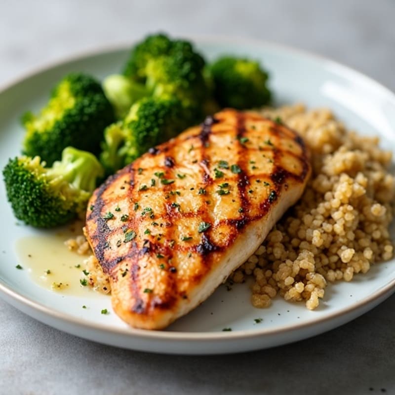 Grilled Chicken Breast with Quinoa and Roasted Broccoli
