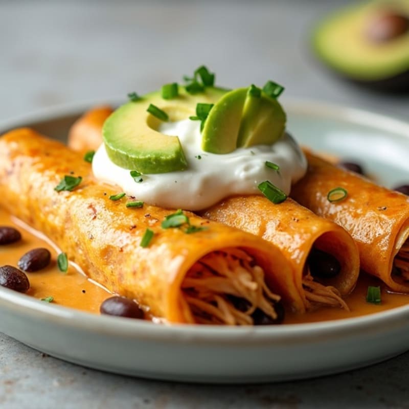 Creamy Shredded Chicken and Black Bean Enchiladas